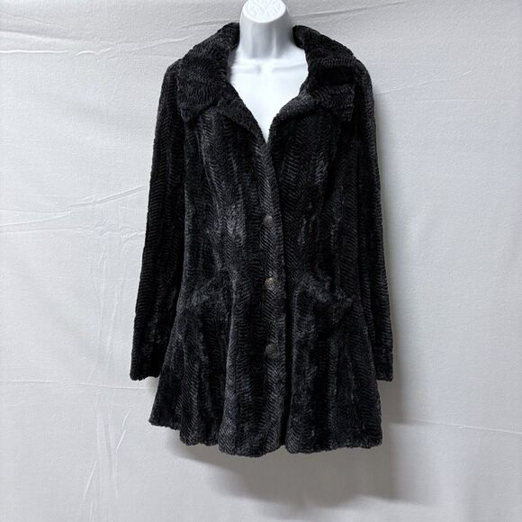 Free People Faux Fur Jacket Swing Coat Womens 0 Herringbone Soft Gray Black Rare - Picture 14 of 14